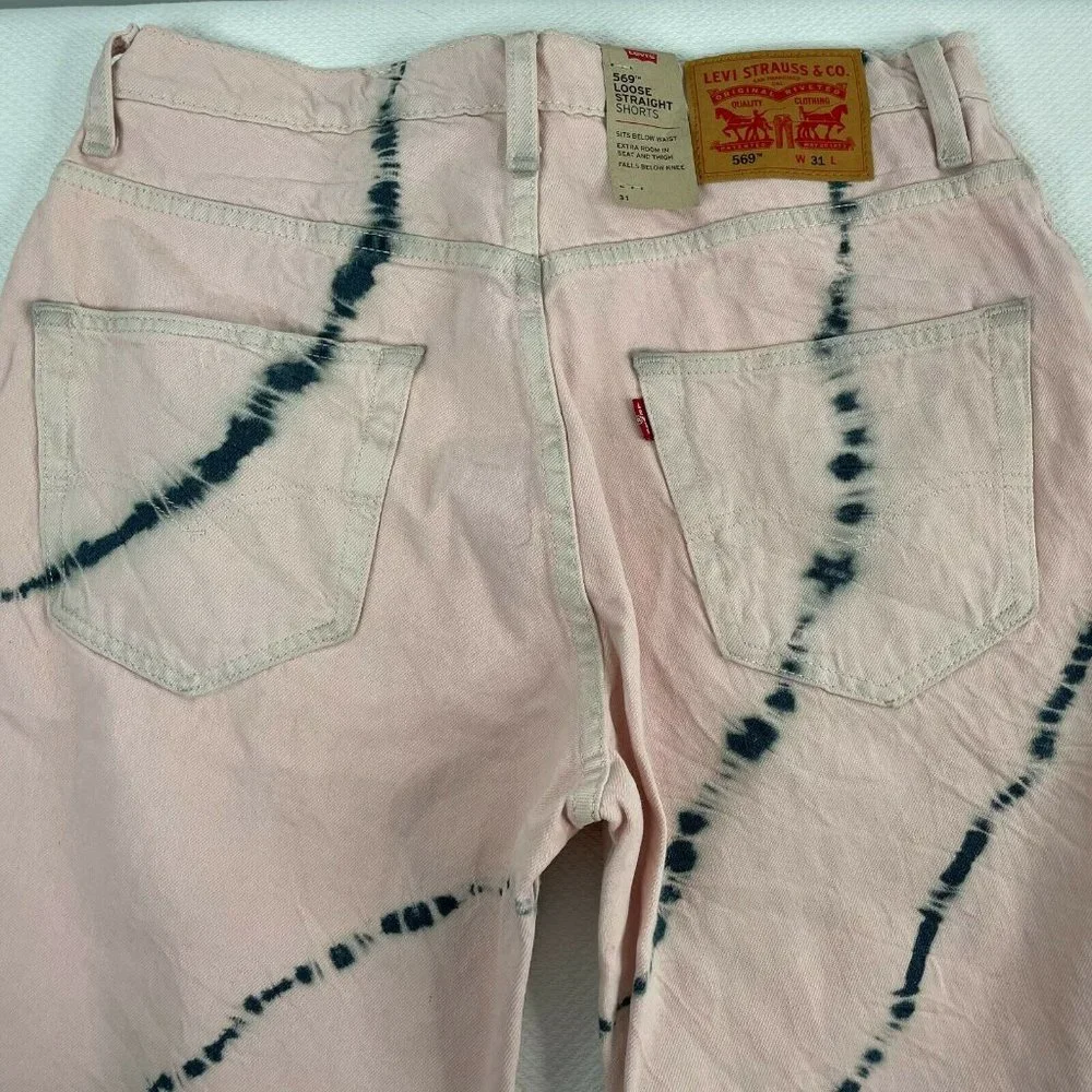 Levis Mens 569 Denim Shorts Jorts Size 31 Pink Blue Tie Dye Loose Straight